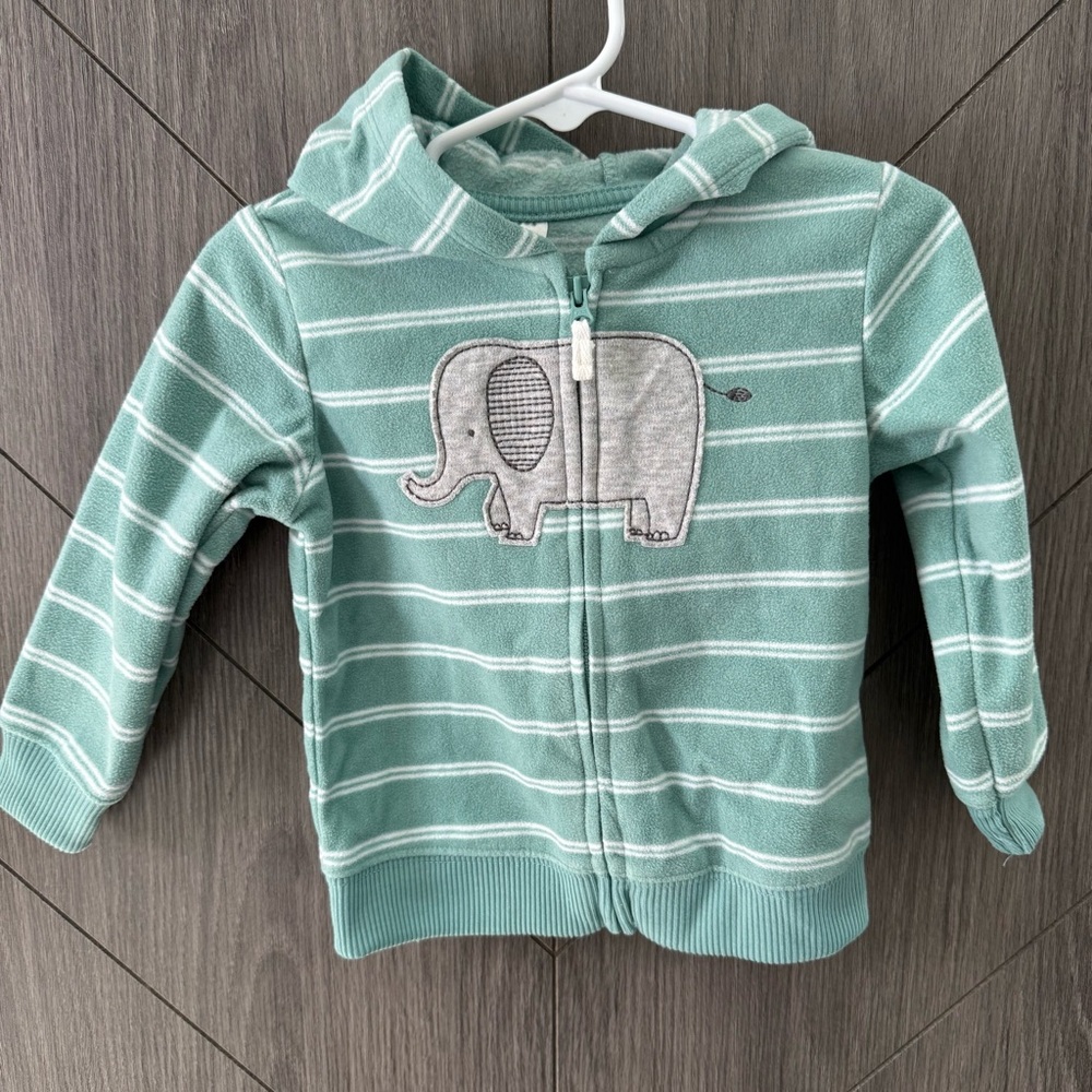 Carter’s Green Striped Fleece Elephant Hoodie